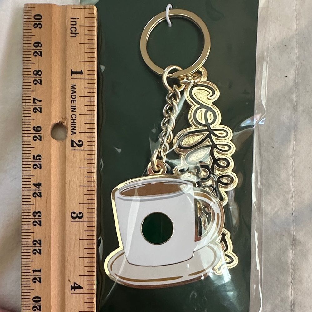 Starbucks Gold and White Enamel Coffee Cup Keychain - Picture 4 of 4